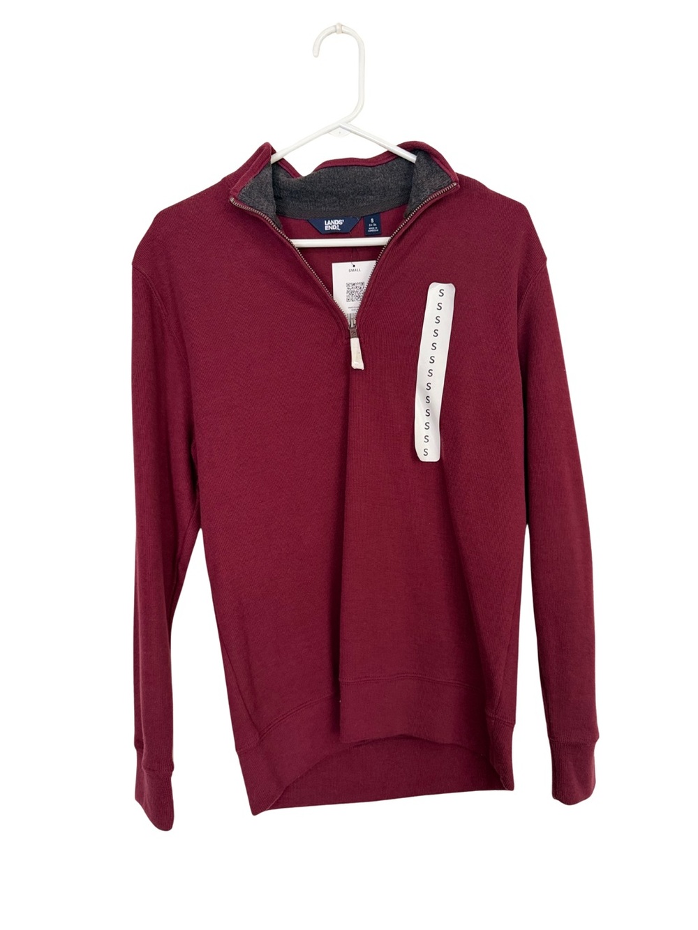 Lands' End Men's Quarter-Zip Preppy Sweater - Burgundy- Small
